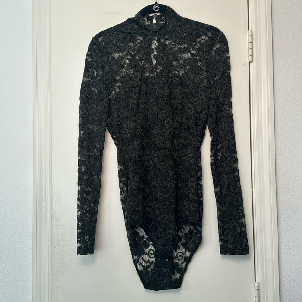 Ganni Mock Neck Longsleeve Green Lace Bodysuit